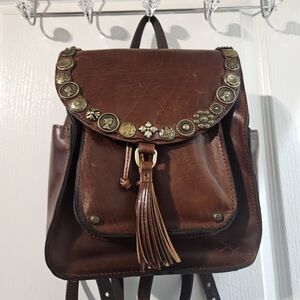 Patricia Nash Brown Leather Backpack with Gold Accents
